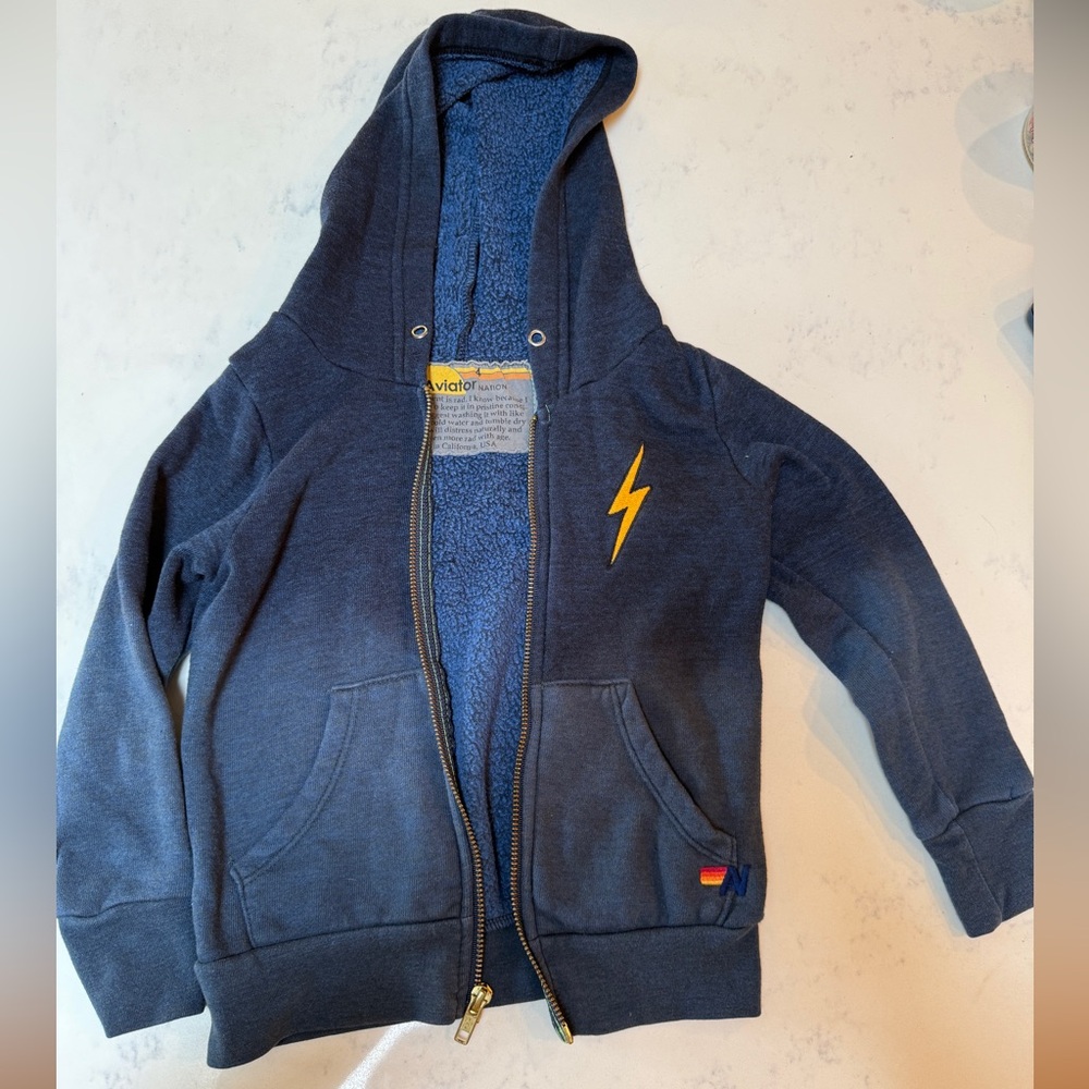 Aviator Nation Dark Blue Hoodie with Yellow Bolt